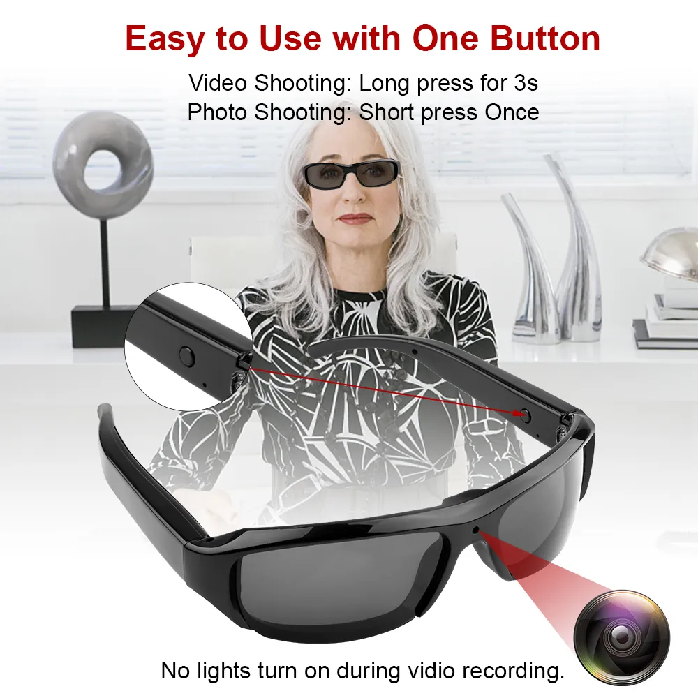 Glasses Camera HD 1080P Video Take Photo Outdoor Video Recorder Cycling Wearable Protable Mini Camera One Button Control Glasses Camera HD 1080P Video Take Photo Outdoor Video Recorder Cycling Wearable Protable Mini Camera One Button Control