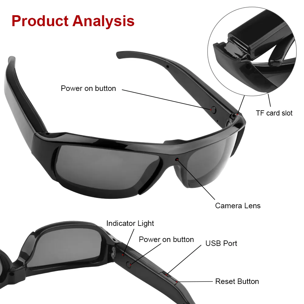 Glasses Camera HD 1080P Video Take Photo Outdoor Video Recorder Cycling Wearable Protable Mini Camera One Button Control Glasses Camera HD 1080P Video Take Photo Outdoor Video Recorder Cycling Wearable Protable Mini Camera One Button Control