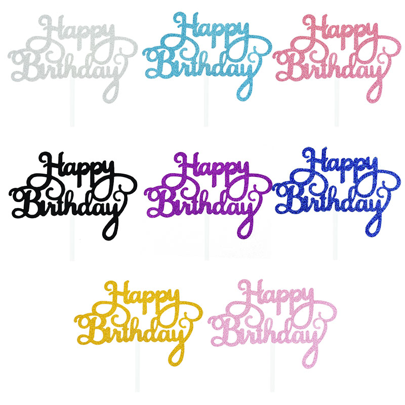 Glitter Cupcake Happy Birthday Toppers (10pcs)