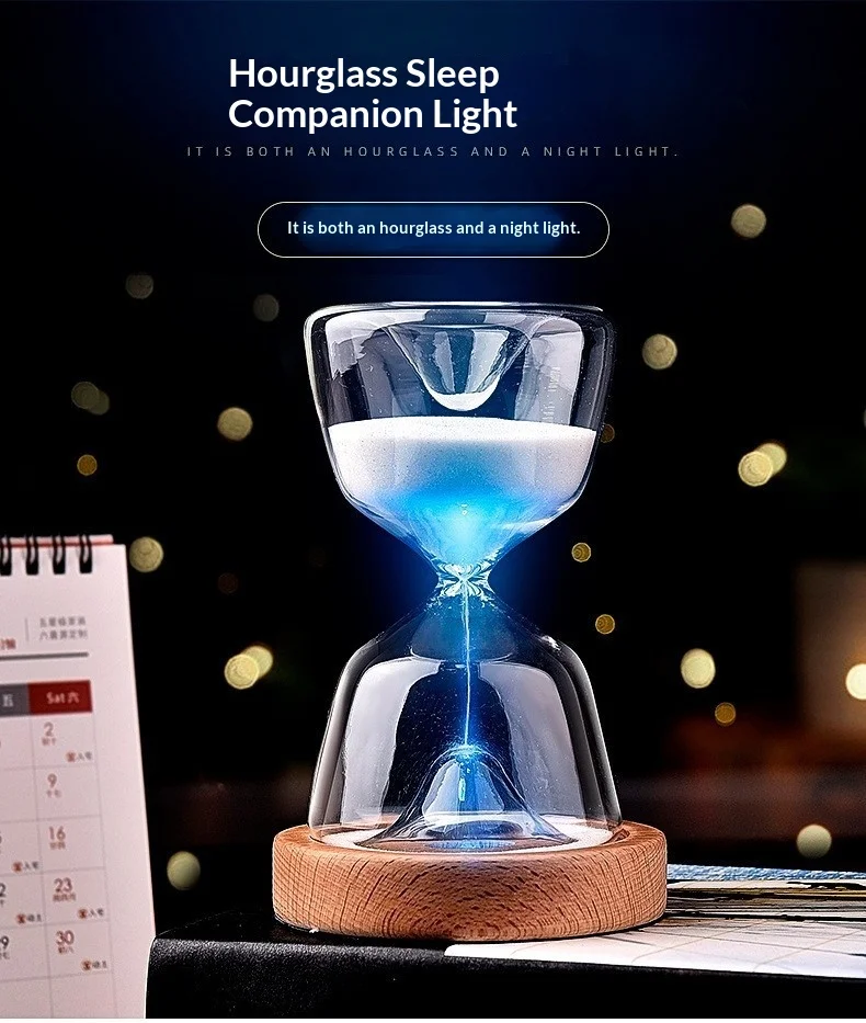 Glowing Glass Hourglass Night Light 15 Minutes Timer Sleep Aid Sand Clock Decorative Lamp Gift Glowing Glass Hourglass Night Light 15 Minutes Timer Sleep Aid Sand Clock Decorative Lamp Gift