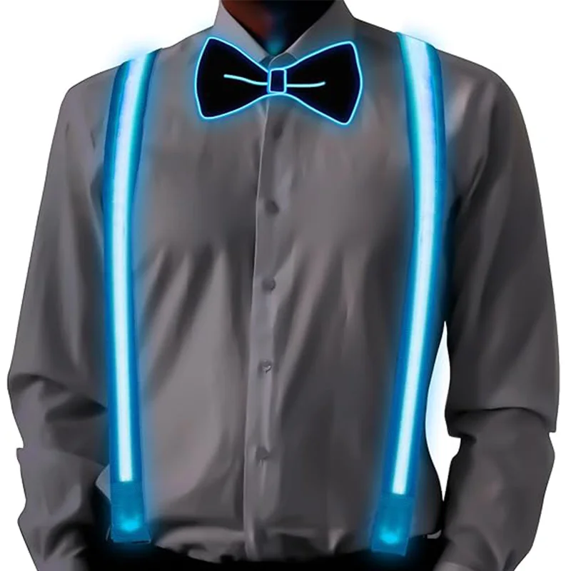 Glowing Men's LED Suspenders and Luminous Bow Tie Adjustable Elastic Flashing Led Clothing for nightclub Party supplies