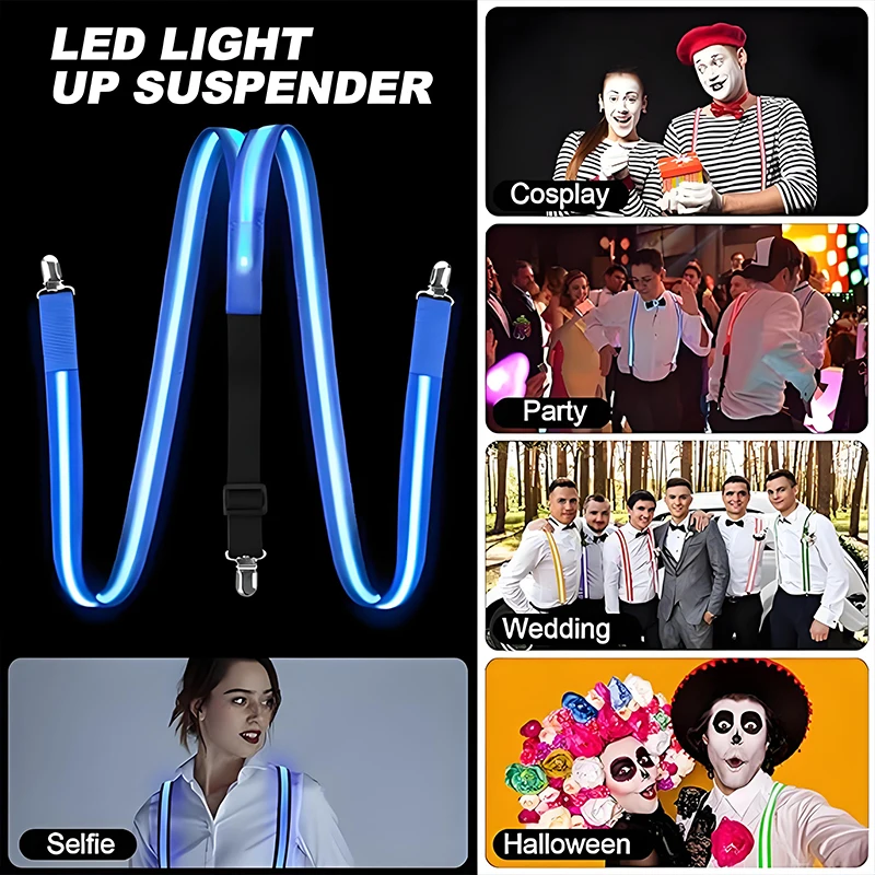 Glowing Men's LED Suspenders and Luminous Bow Tie Adjustable Elastic Flashing Led Clothing for nightclub Party supplies