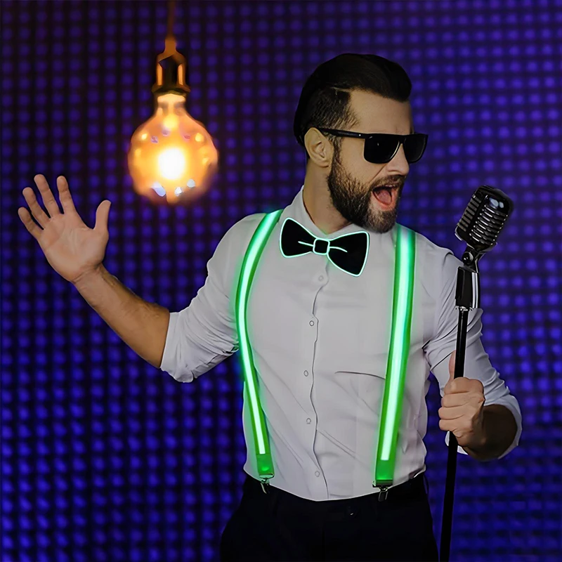 Glowing Men's LED Suspenders and Luminous Bow Tie Adjustable Elastic Flashing Led Clothing for nightclub Party supplies