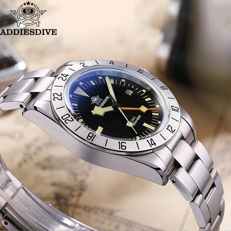 GMT Watch Men's 39mm Diver Luminous Calendar Display Stainless Steel 20ATM Quartz Watch Reloj Hombre