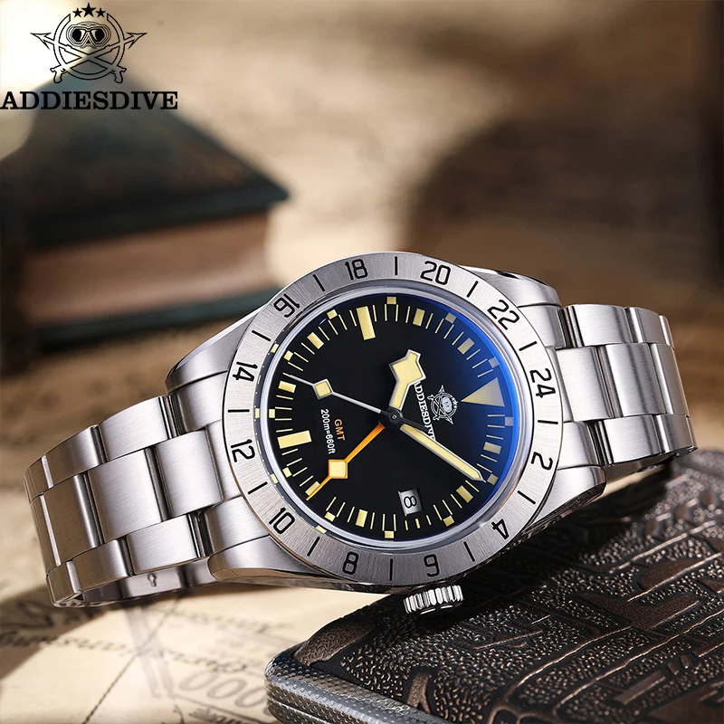 GMT Watch Men's 39mm Diver Luminous Calendar Display Stainless Steel 20ATM Quartz Watch Reloj Hombre