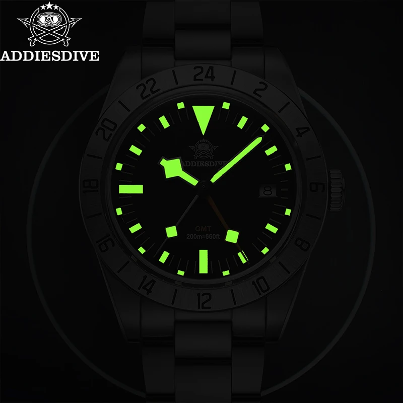 GMT Watch Men's 39mm Diver Luminous Calendar Display Stainless Steel 20ATM Quartz Watch Reloj Hombre