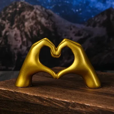 Gold Decoration, Heart Hand Statue Living Room Bedroom Decoration, Love Finger Modern Hand Gesture Sculpture Home Shelf