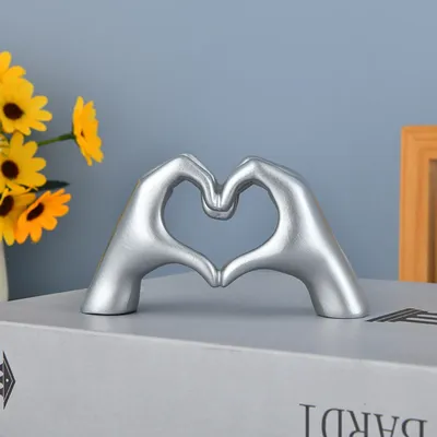 Gold Decoration, Heart Hand Statue Living Room Bedroom Decoration, Love Finger Modern Hand Gesture Sculpture Home Shelf