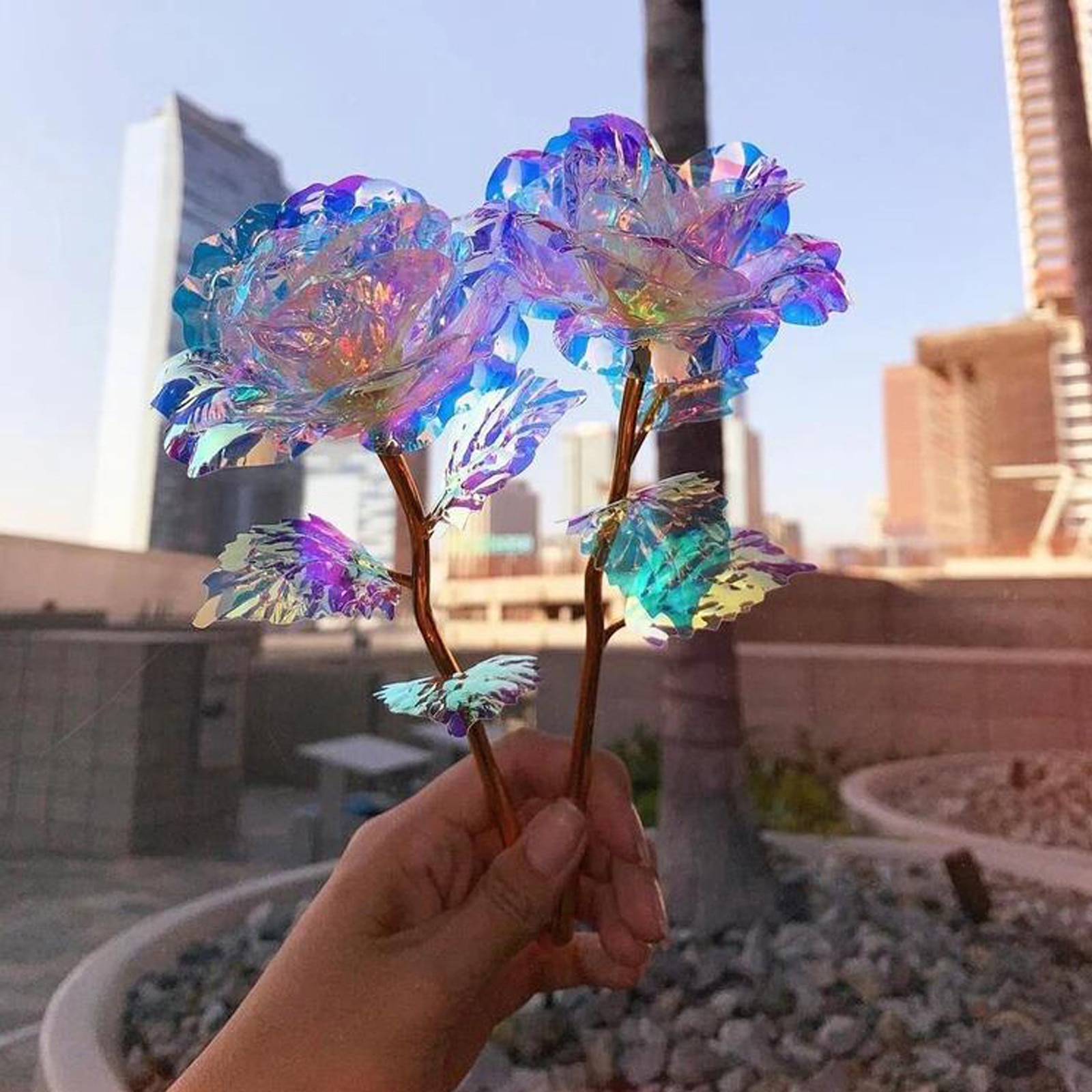 Gold Plated Rose Flower with Translucent Bud (5 pcs)