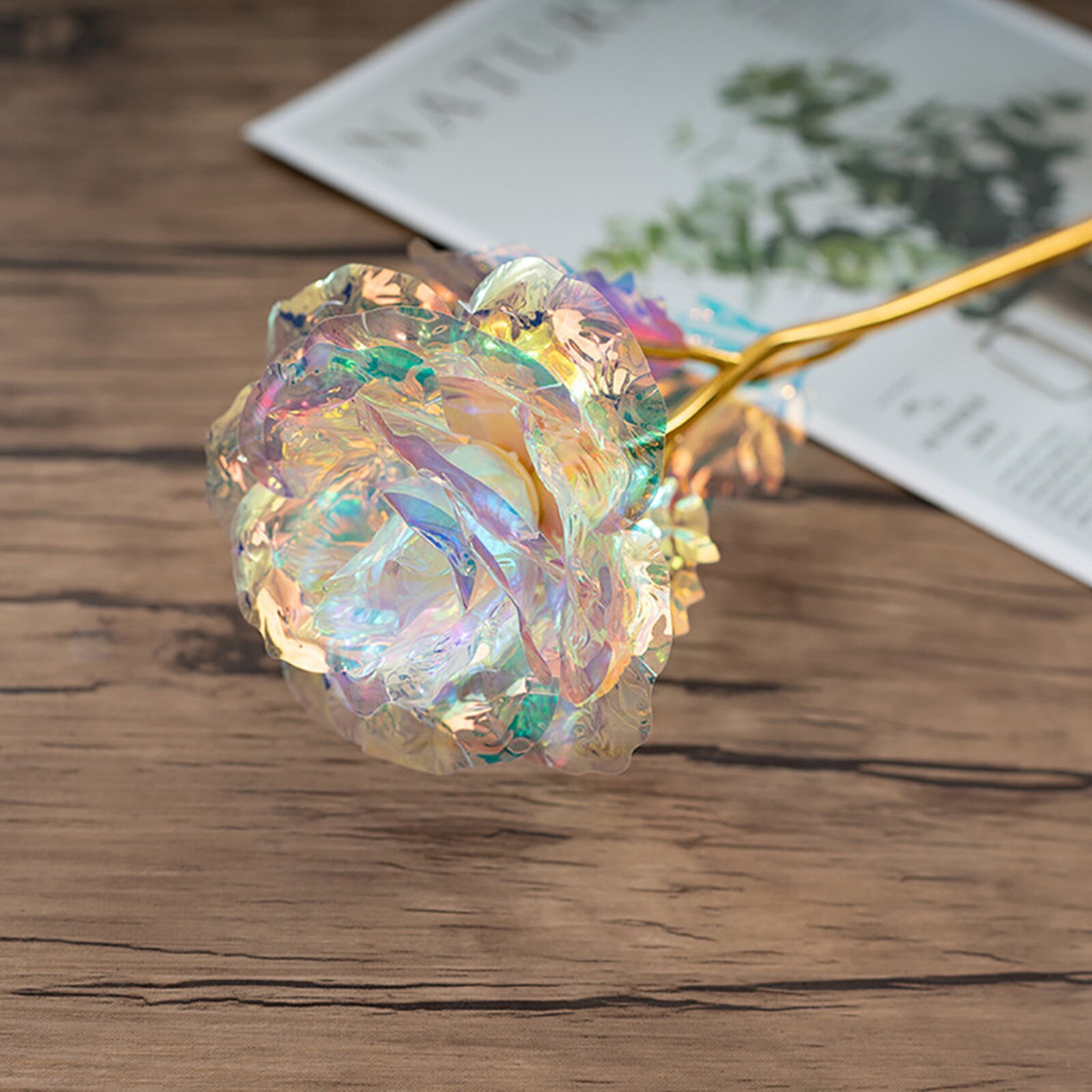 Gold Plated Rose Flower with Translucent Bud (5 pcs)