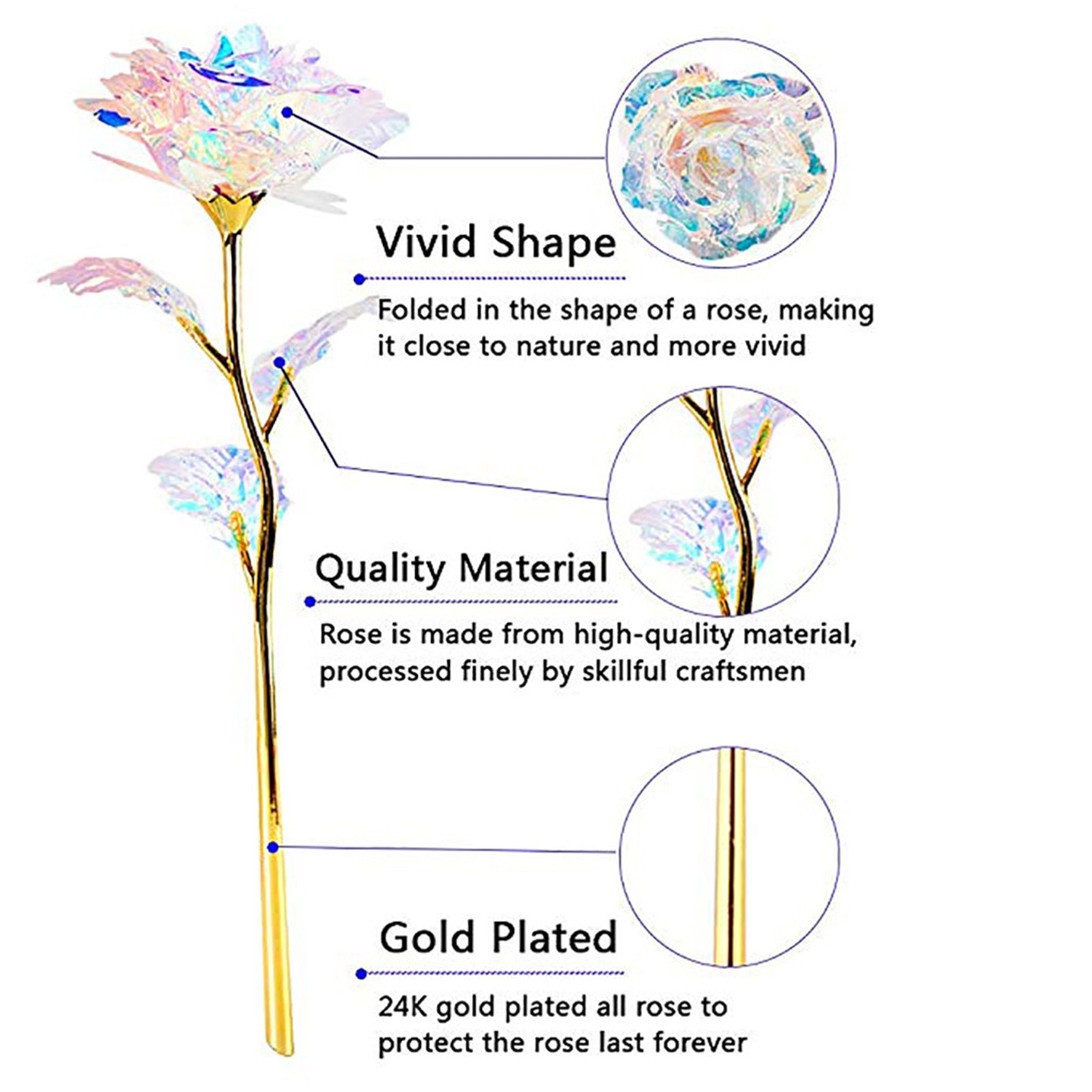 Gold Plated Rose Flower with Translucent Bud (5 pcs)