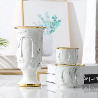 Gold Rimmed Marble Multi Face Vase
