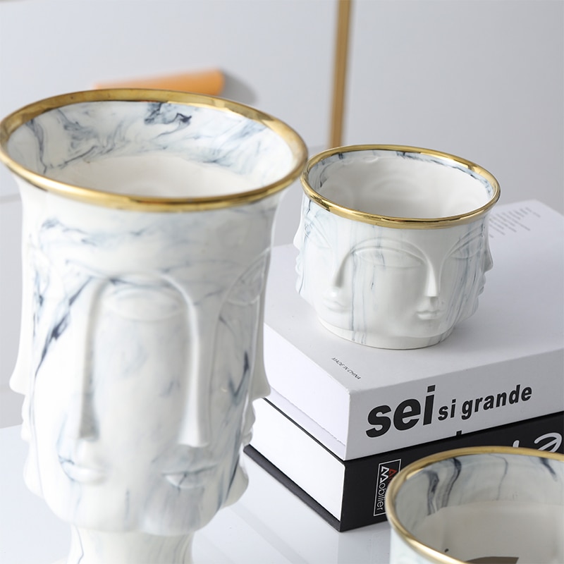 Gold Rimmed Marble Multi Face Vase
