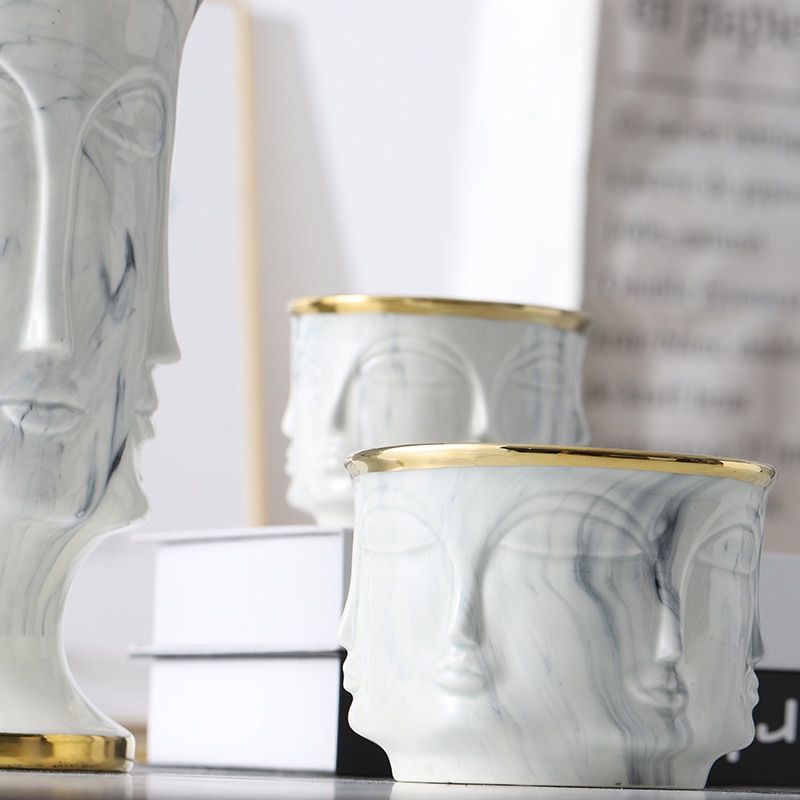 Gold Rimmed Marble Multi Face Vase