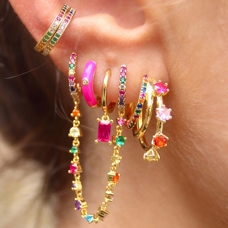 Gold Silver Filled Stud Earrings for Women Vintage Color CZ Zircon Piercing Women Earrings