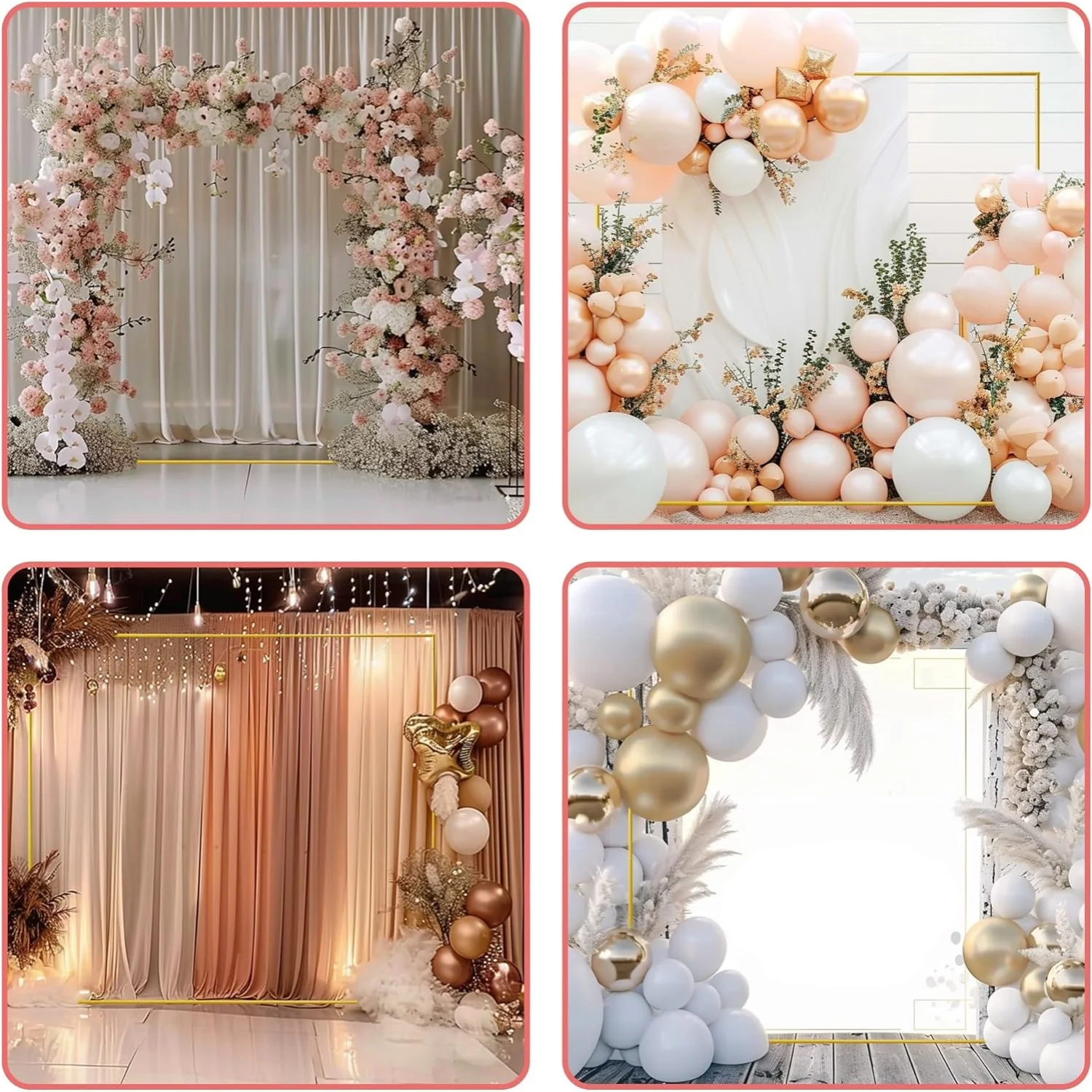 Gold Wedding Arches Square Backdrop Stand Metal Balloon Arch Stand for Ceremony Birthday Party Bridal Shower Decoration Gold Wedding Arches Square Backdrop Stand Metal Balloon Arch Stand for Ceremony Birthday Party Bridal Shower Decoration
