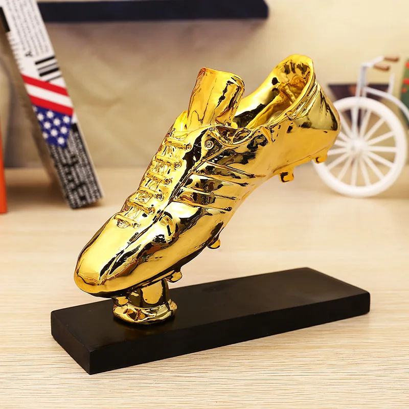 Golden Boot Award Resin Charms Football Match Soccer Fans Souvenir GOLD Plating Shoe Trophy Gift Home Office Decoration