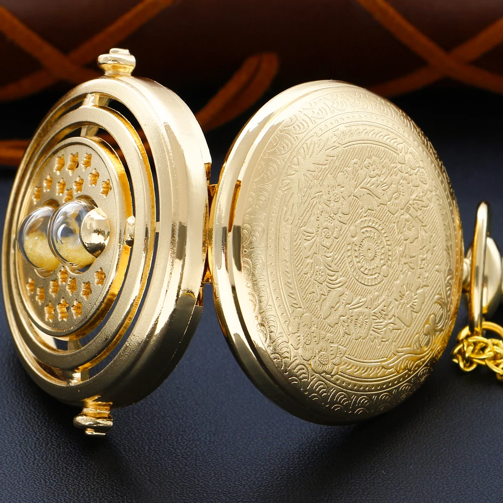 Golden Hourglass Star Men's and Women's Quartz Pocket Watch Vintage Fashion Necklace Pendant Student Festival Gift Golden Hourglass Star Men's and Women's Quartz Pocket Watch Vintage Fashion Necklace Pendant Student Festival Gift