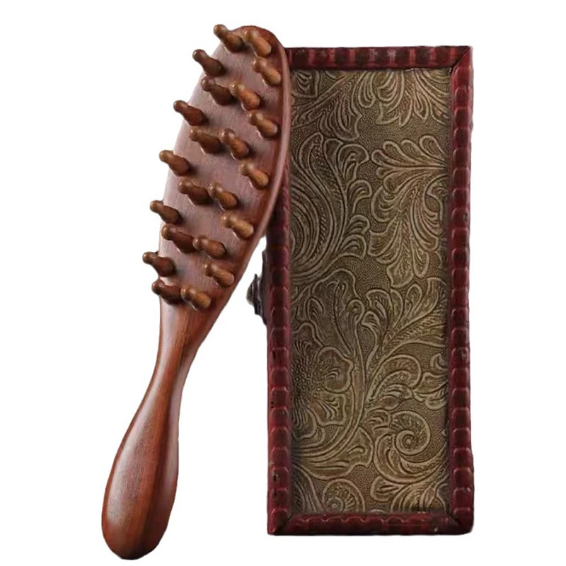 Golden Sandalwood Comb Head Meridian Comb Natural Sandalwood Long Handle Comb Multifunction Insert Teeth Massage Comb Golden Sandalwood Comb Head Meridian Comb Natural Sandalwood Long Handle Comb Multifunction Insert Teeth Massage Comb