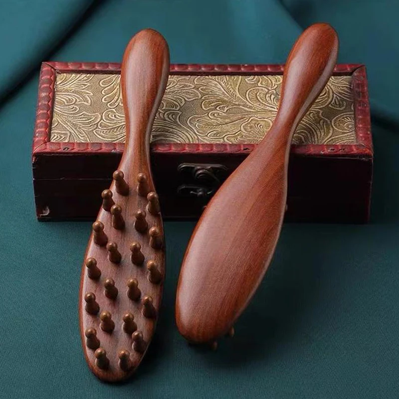 Golden Sandalwood Comb Head Meridian Comb Natural Sandalwood Long Handle Comb Multifunction Insert Teeth Massage Comb