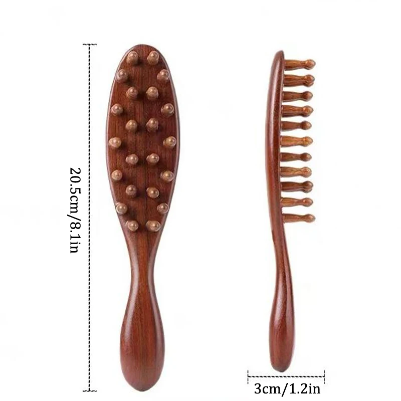 Golden Sandalwood Comb Head Meridian Comb Natural Sandalwood Long Handle Comb Multifunction Insert Teeth Massage Comb