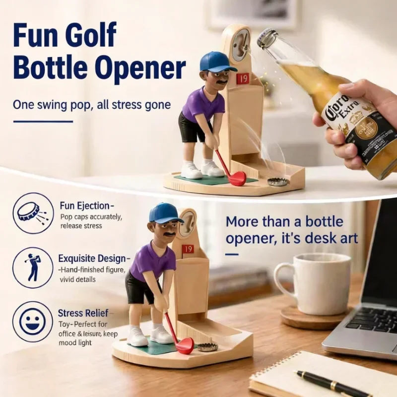 Golf Beer Bottle Opener 3D Printed Golfer Figurine Cap Remover Home Bar Tool For Golf Lovers Men Man Cave Accessory