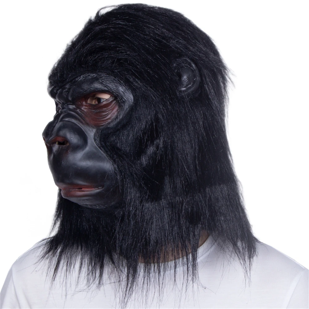 Gorilla Full Head Mask Latex Lifelike Animal Mask With Hair