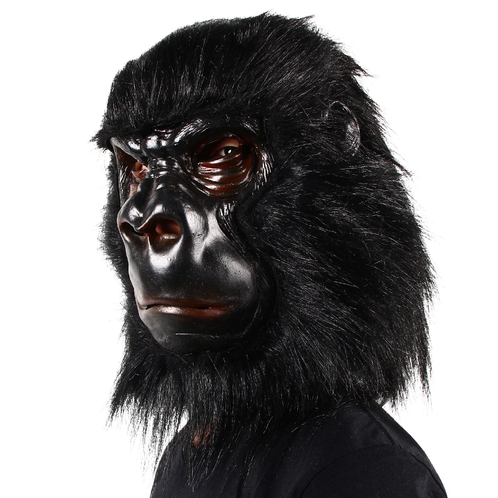 Gorilla Full Head Mask Latex Lifelike Animal Mask With Hair