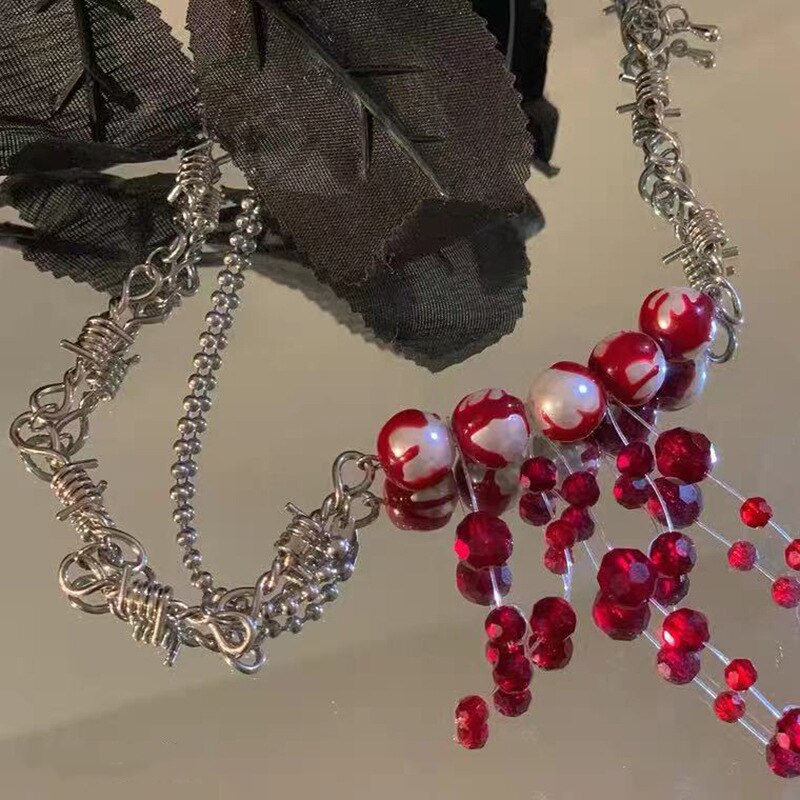 Gothic Bloody Pearl Necklace