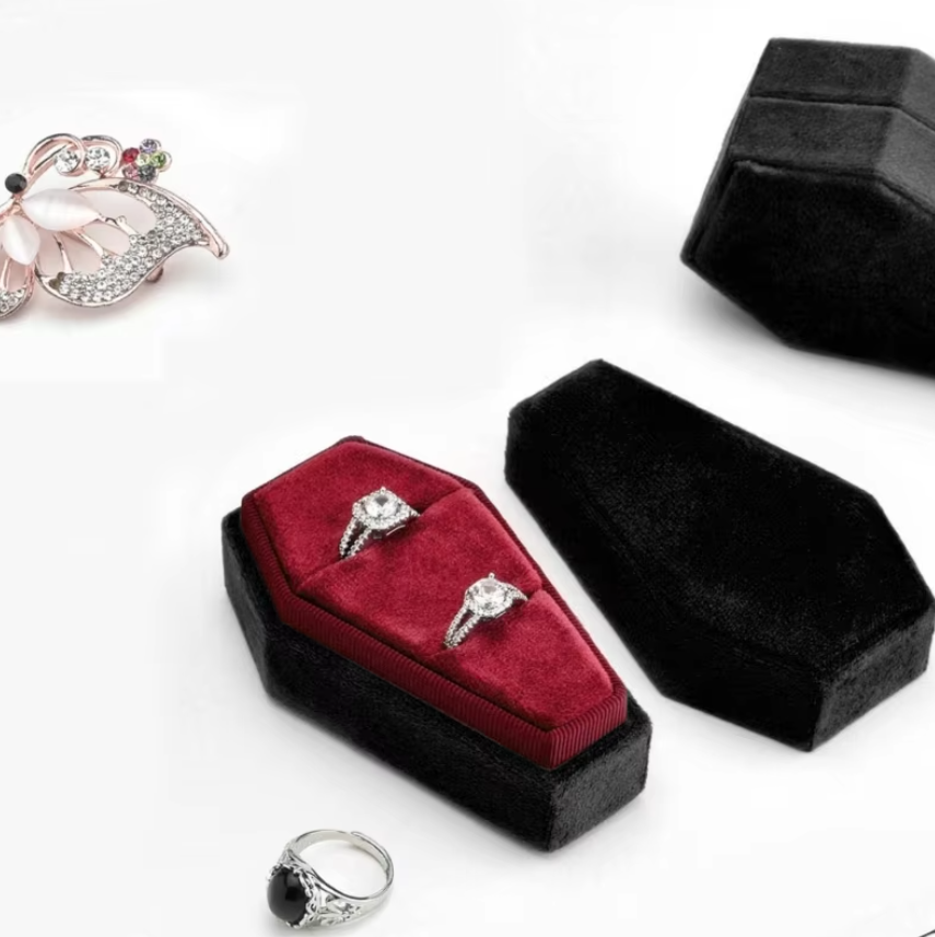 Gothic Design Velvet Coffin Ring Box