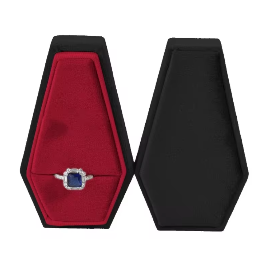 Gothic Design Velvet Coffin Ring Box