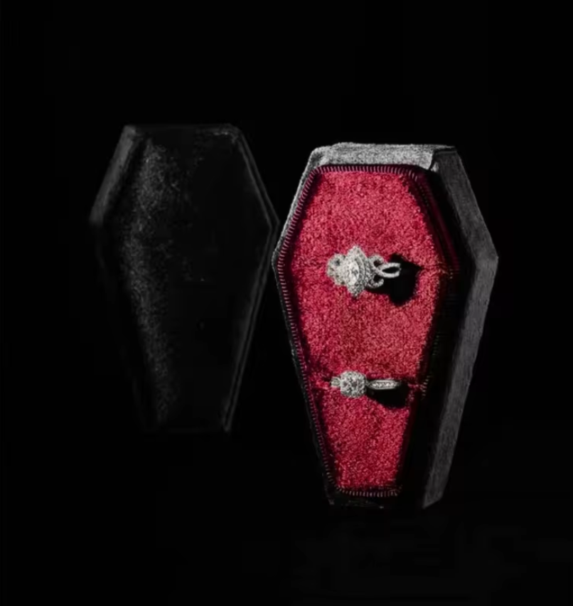 Gothic Design Velvet Coffin Ring Box