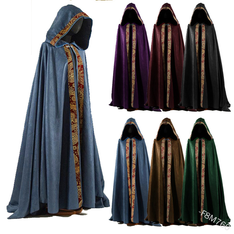 Gothic Hooded Cloak Coat Halloween Costume Vampire Devil Wizard Cape Viking Robe Gown Party Cosplay Costume Halloween