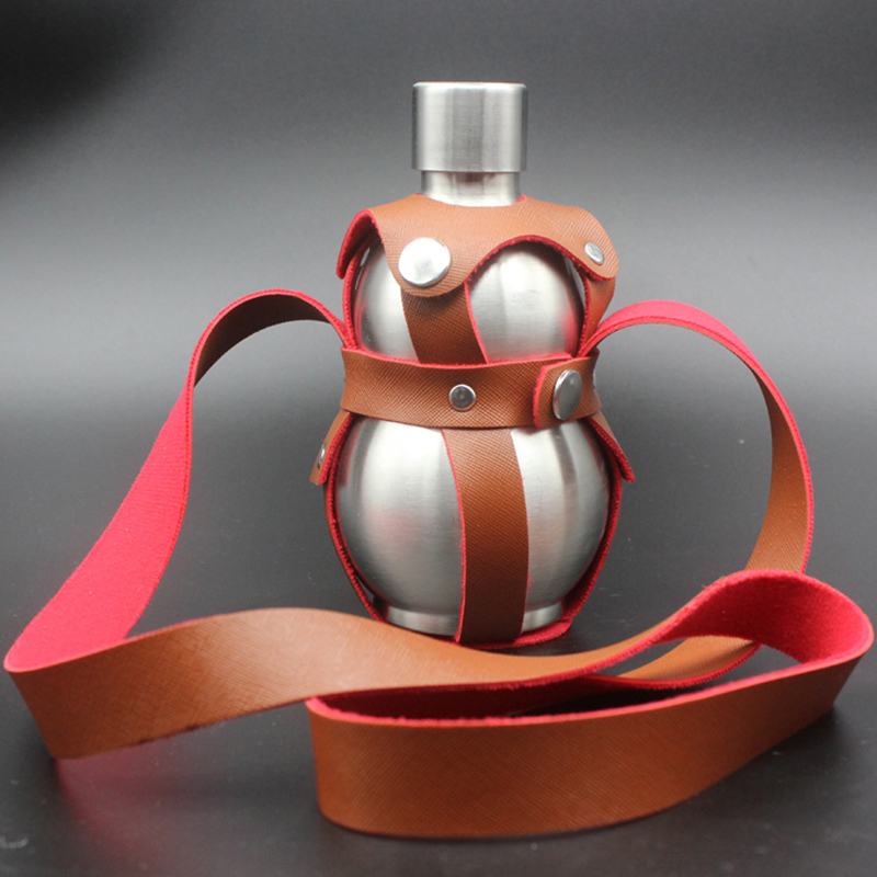 Gourd-Shaped Hip Flask With Leather Holder Gourd-Shaped Hip Flask With Leather Holder