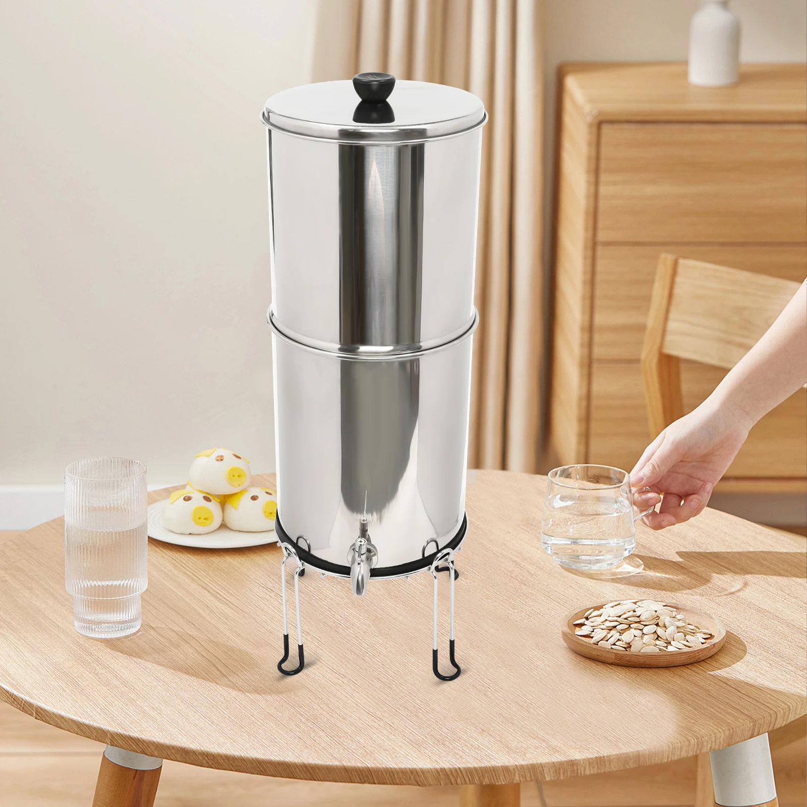Gravity-fed Water Filter System, 2.25 Gallon Stainless Steel Countertop System with 2 Silver-loaded Carbon Rod Filters Gravity-fed Water Filter System, 2.25 Gallon Stainless Steel Countertop System with 2 Silver-loaded Carbon Rod Filters
