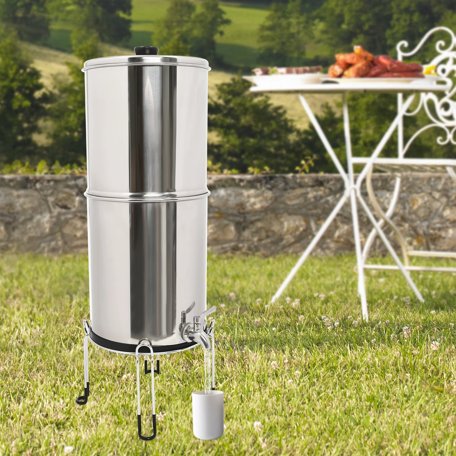 Gravity-fed Water Filter System, 2.25 Gallon Stainless Steel Countertop System with 2 Silver-loaded Carbon Rod Filters Gravity-fed Water Filter System, 2.25 Gallon Stainless Steel Countertop System with 2 Silver-loaded Carbon Rod Filters