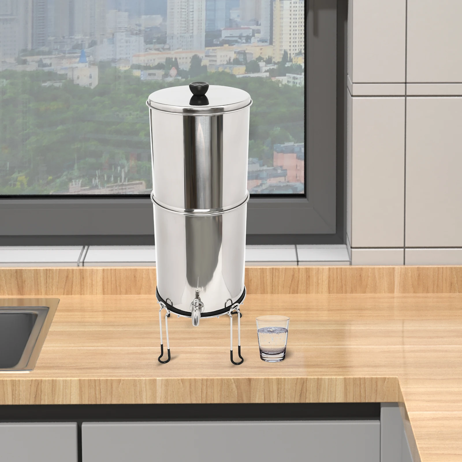 Gravity-fed Water Filter System, 2.25 Gallon Stainless Steel Countertop System with 2 Silver-loaded Carbon Rod Filters Gravity-fed Water Filter System, 2.25 Gallon Stainless Steel Countertop System with 2 Silver-loaded Carbon Rod Filters