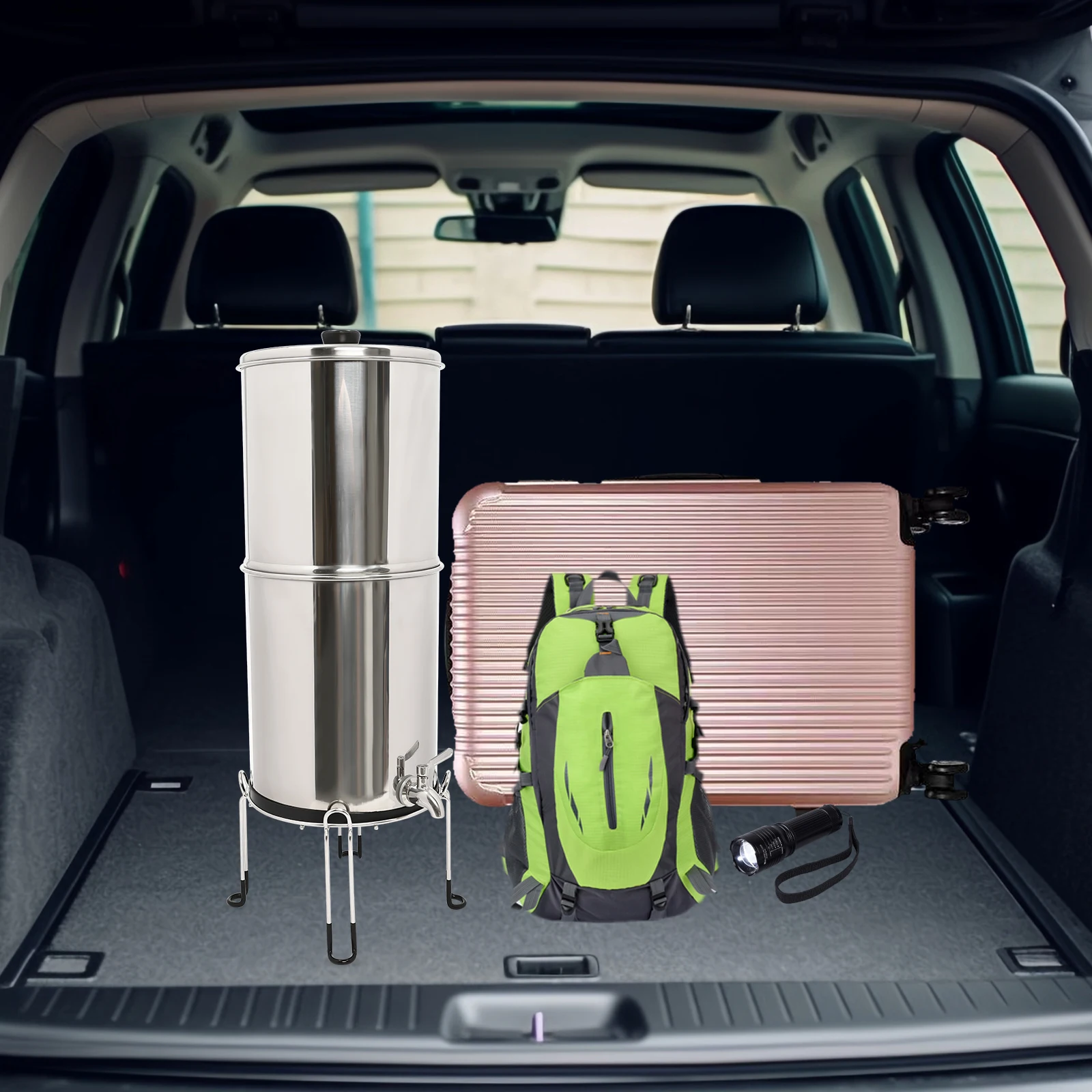 Gravity-fed Water Filter System, 2.25 Gallon Stainless Steel Countertop System with 2 Silver-loaded Carbon Rod Filters Gravity-fed Water Filter System, 2.25 Gallon Stainless Steel Countertop System with 2 Silver-loaded Carbon Rod Filters