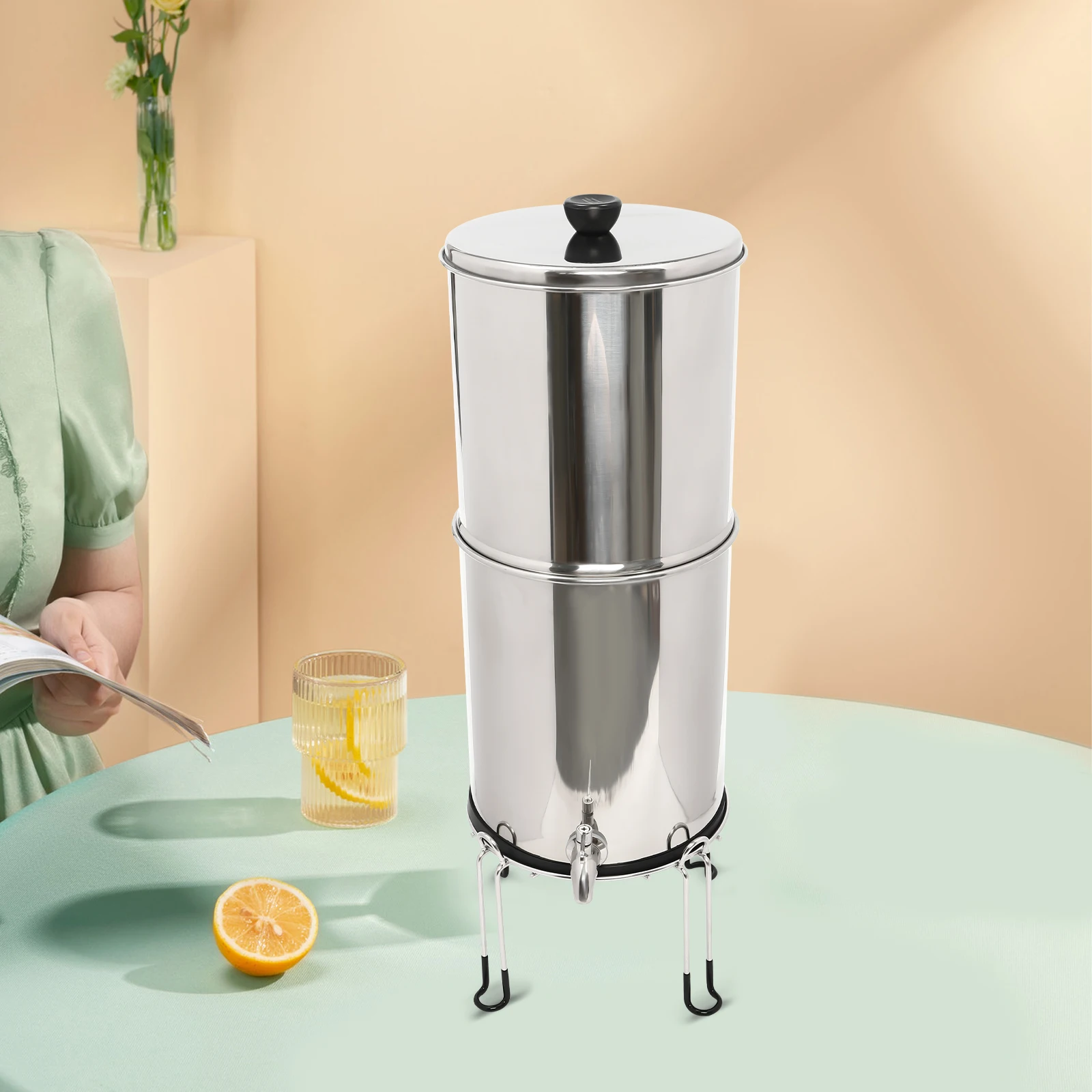 Gravity-fed Water Filter System, 2.25 Gallon Stainless Steel Countertop System with 2 Silver-loaded Carbon Rod Filters Gravity-fed Water Filter System, 2.25 Gallon Stainless Steel Countertop System with 2 Silver-loaded Carbon Rod Filters