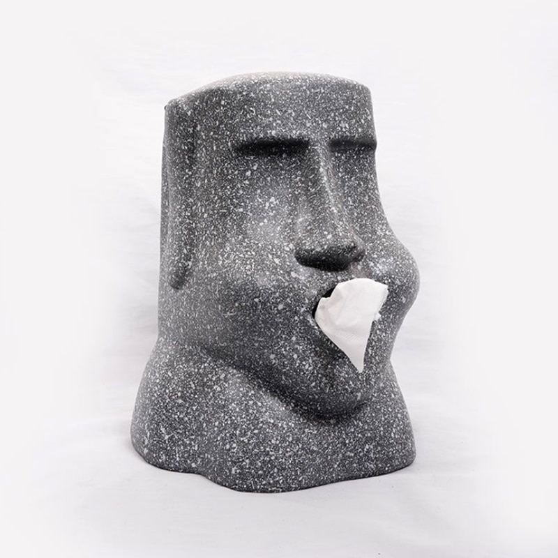 Gray Resin Easter Island Tissue Box