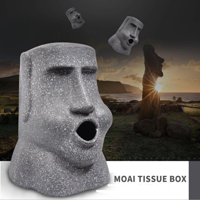 Gray Resin Easter Island Tissue Box Gray Resin Easter Island Tissue Box
