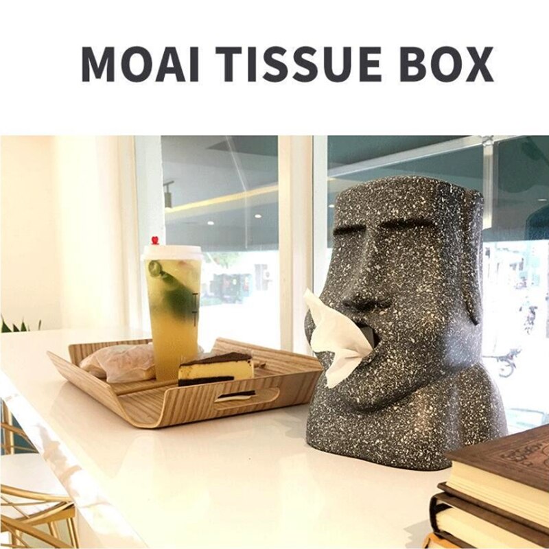 Gray Resin Easter Island Tissue Box Gray Resin Easter Island Tissue Box