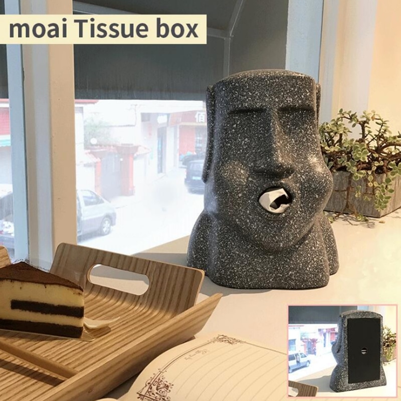 Gray Resin Easter Island Tissue Box Gray Resin Easter Island Tissue Box