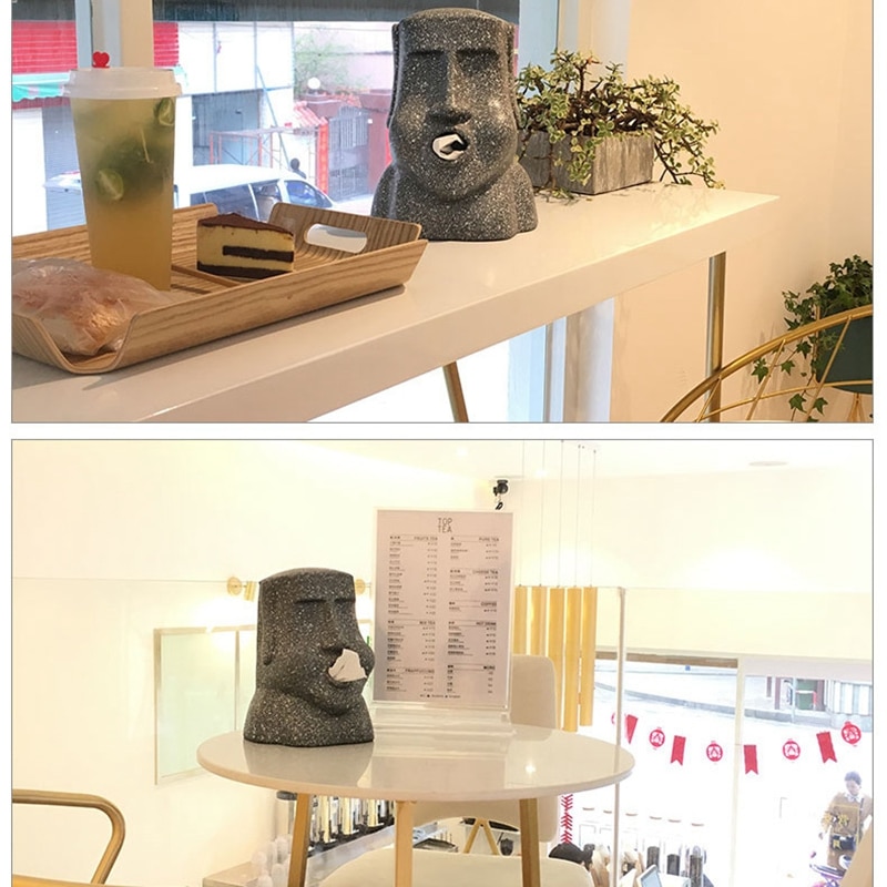 Gray Resin Easter Island Tissue Box Gray Resin Easter Island Tissue Box