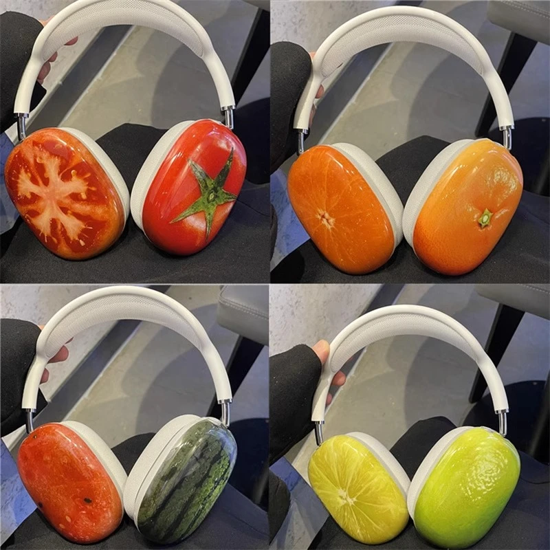 Green Fruit Series Y2K Airpods Max Headphones Case Cover 3D Resin Customized Airpods Cases Headphones Accessories