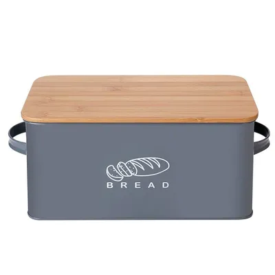 Grey Bread Bin with Wooden Lid