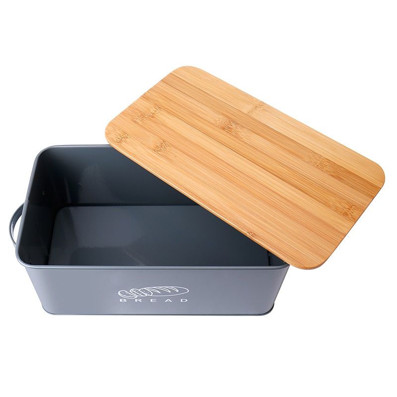 Grey Bread Bin with Wooden Lid