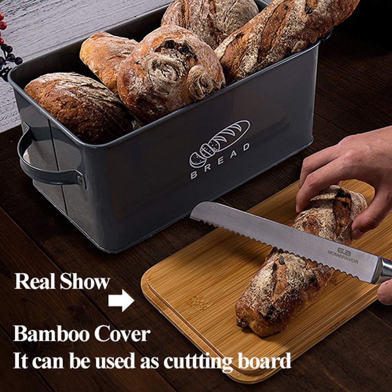 Grey Bread Bin with Wooden Lid