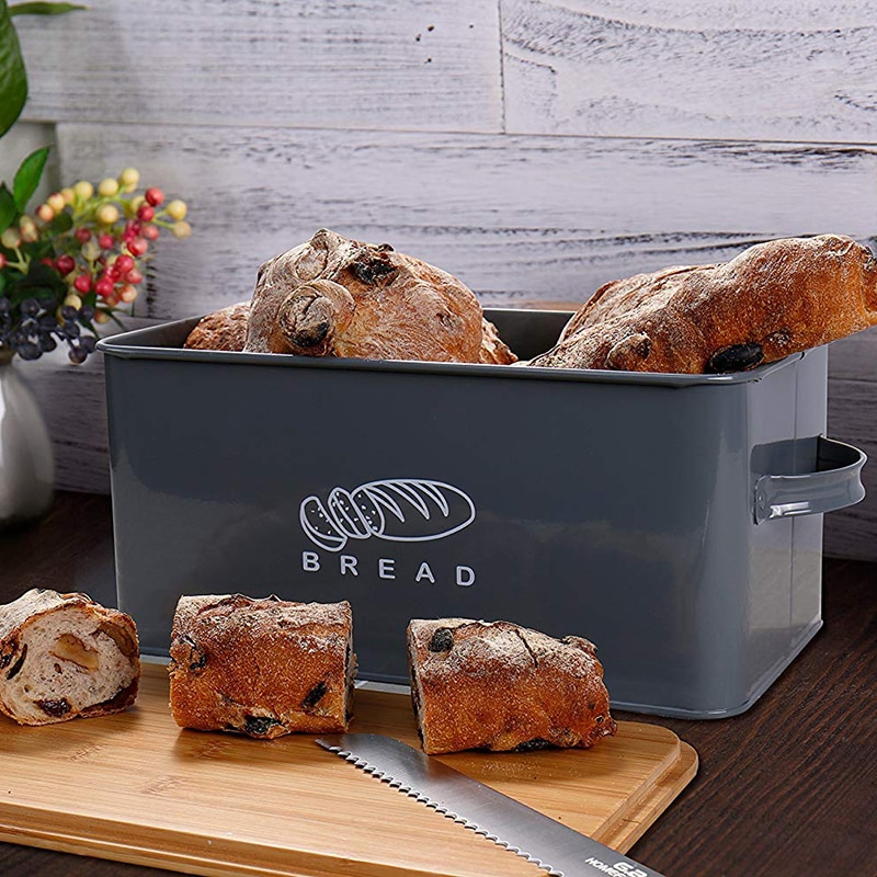 Grey Bread Bin with Wooden Lid