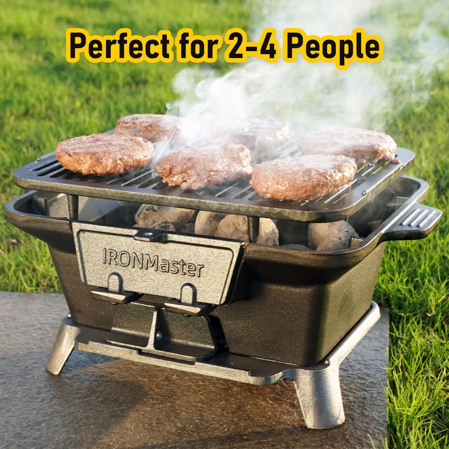Grill Outdoor, Small Portable Charcoal Grill, 100% Pre-Seasoned Cast Iron, Japanese Yakitori Camping Grill – 2 Heights